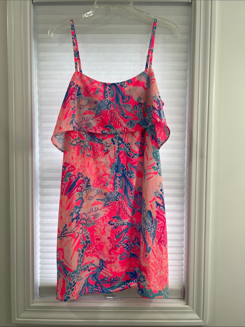 Lilly Pulitzer Coral Pink and Blue Floral Mini Sundress